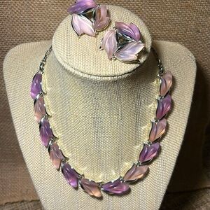 Elegant Purple and Pink Leaf Jewelry Set
